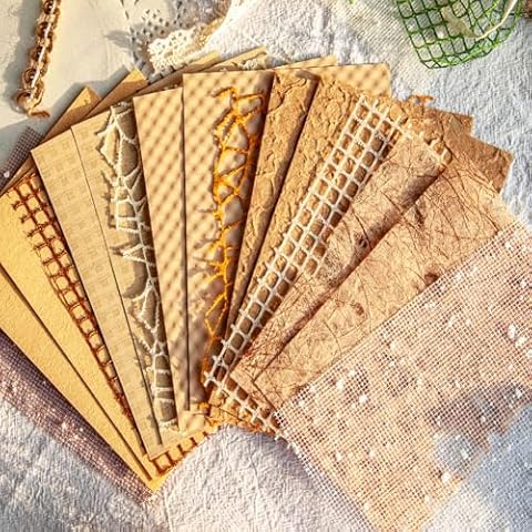 BLEDS Handmade Scrapbook Paper, 16 Sheets Textured Paper Mesh Fabric Mix Special Junk Journal Papers for Journaling, Decoupage, Scrapbooking, Art, Card Making, Craft, DIY, 4x5.5 Inches Cover