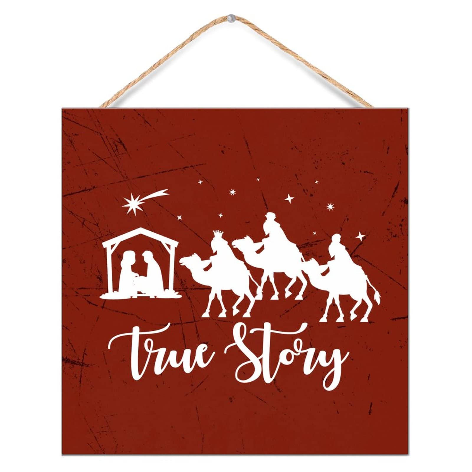 Letrero de madera True Story de 12x12 pulgadas decorativo para estantes y salon