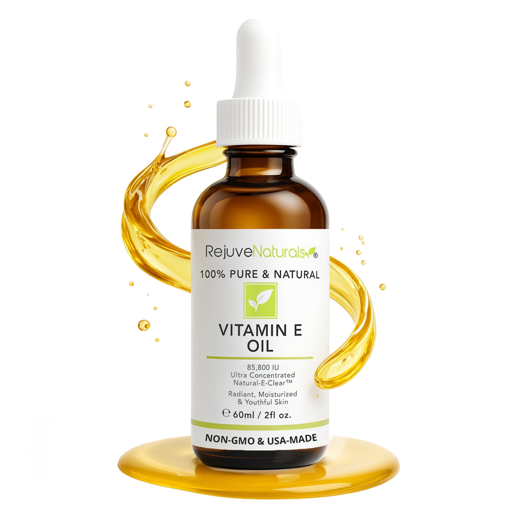 Vitamin E Oil - 100% Pure & Natural, 85,800 IU. Repair Dry, Damaged Skin from Surgery & Acne, Age Spots & Wrinkles. Boost Collagen for Moisturized, Youthful-looking Skin. d-alpha tocopherol, 2 Fl Oz