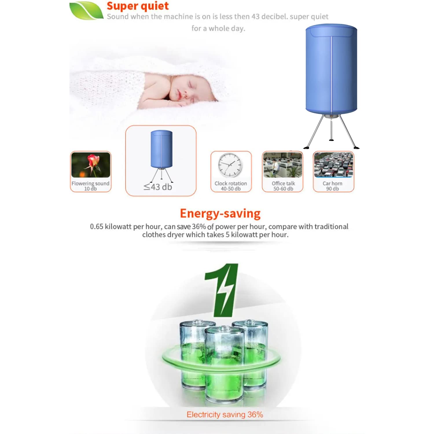 Household Mini Electric Clothes Dryer Air O Dry Drying machine (Light blue B22) — view 3