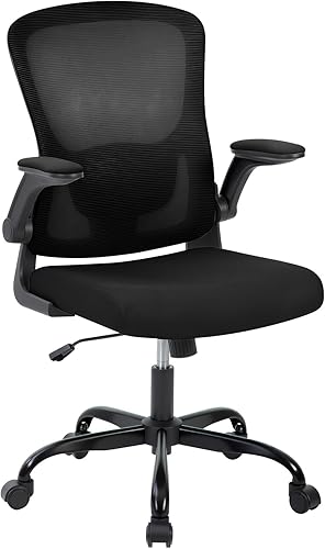 Silla de oficina ergonómica de malla con respaldo alto, altura ajustable, reposabrazos abatibles y soporte lumbar, cómodo asiento giratorio para el