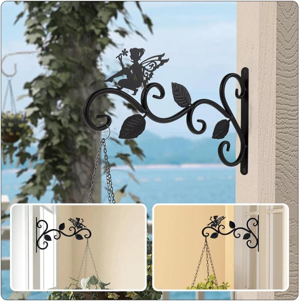 YARNOW Fairy Metal Hanging Plant Bracket Outdoor Wall Hook Iron Plant Hanger Decorative Farmhouse Lantern Bracket for Mason Jar Sconces Bird Feeder