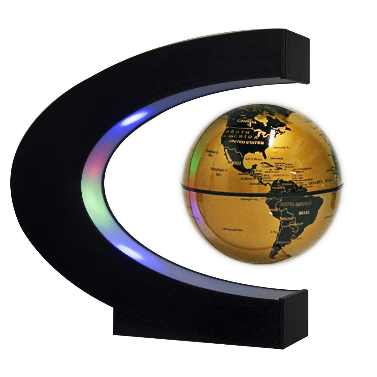 Newooe Floating Globe with LED Lights C Shape Magnetic Levitation Floating Globe World Map for Desk Decoration (Gold)