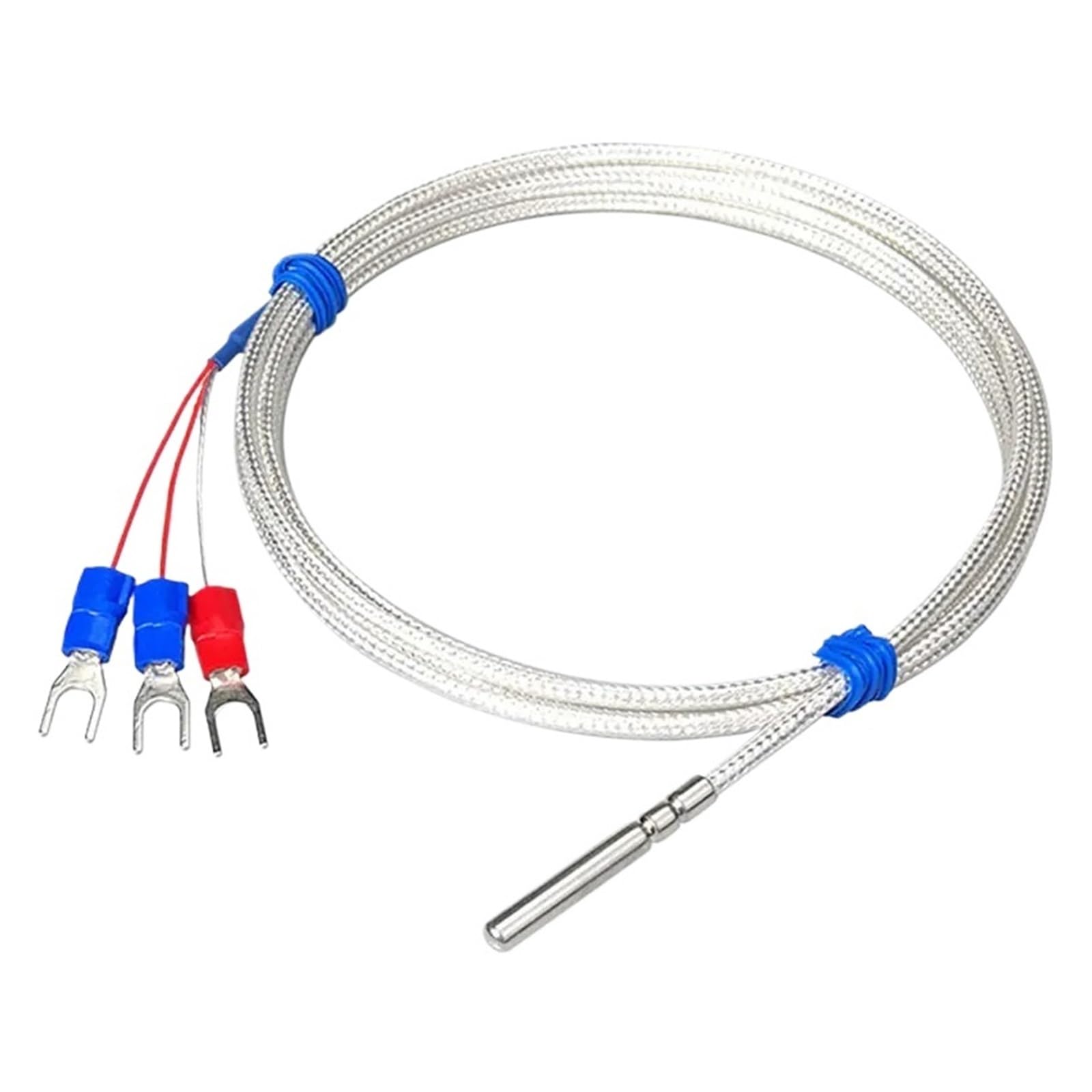 Riswekfw Pt100 4M Thermocouple Stainless Steel Probe Pt100 Temperature Sensor 0.5/1/2/3/4/5M Waterproof 4Mm*30Mm Shielded Braide Wire(Pt100 4M)