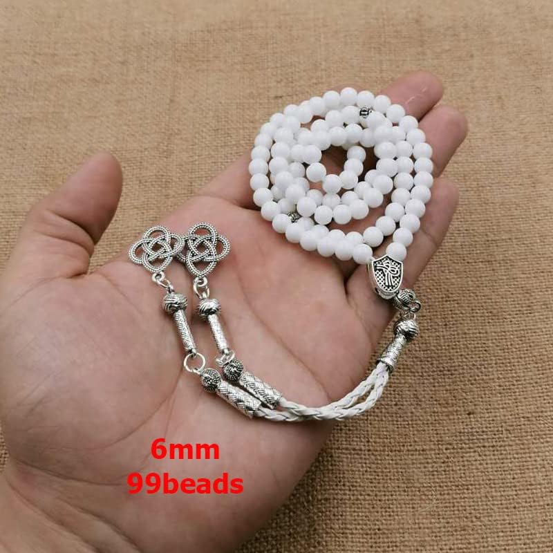 Miniatura 3 de Tasbih 99 cuentas de cerámica blanca Misbaha - Rosario islámico, cuentas de oración musulmana, regalo de Ramadán Eid (0.236 in x 99 cuentas)