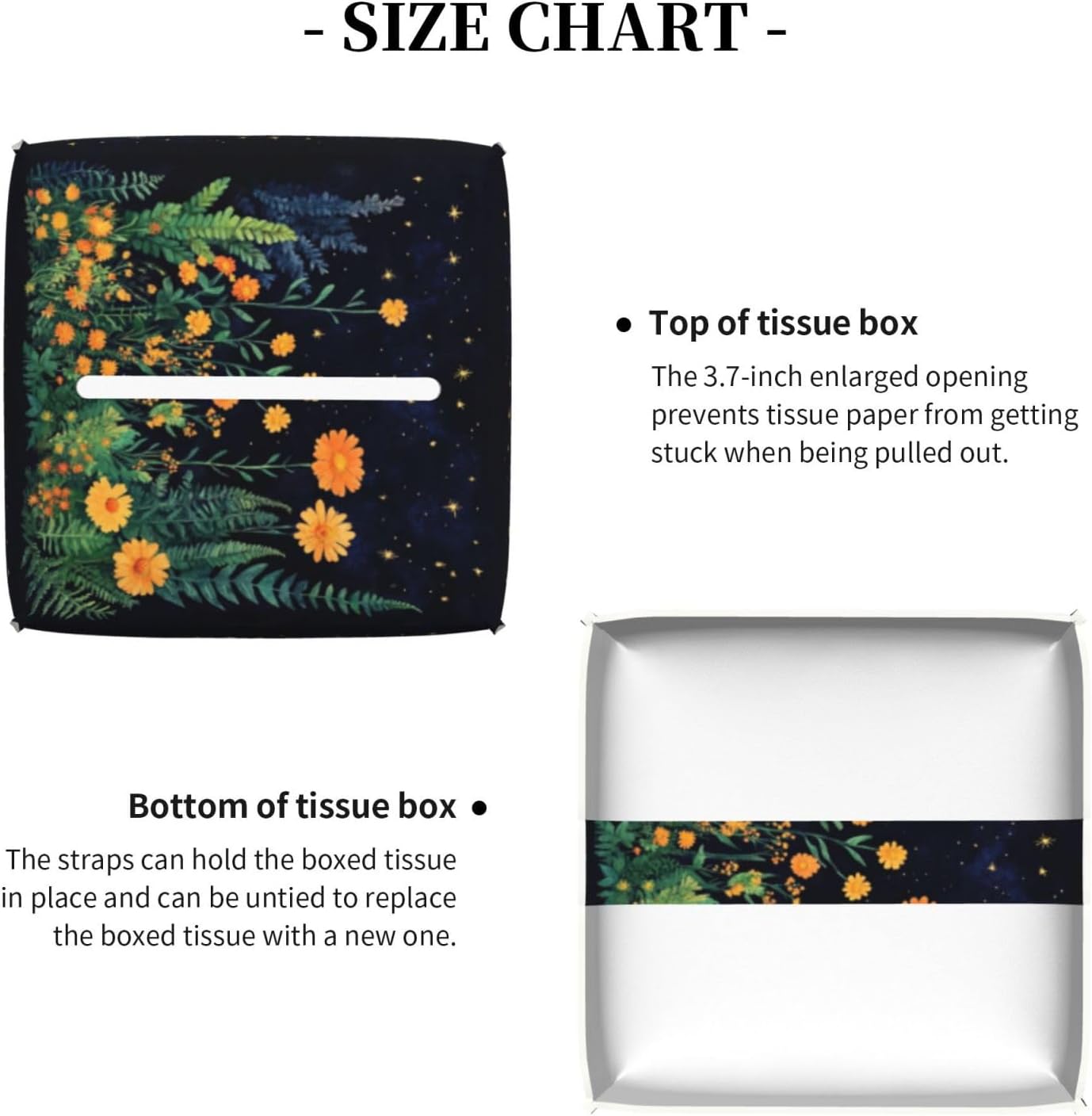 Night Wildflowers Ferns Plants Tissue Box Cover Square, Waterproof Leather Tissue Box Holder Portable Dispenser Modern Home Decoration for Bathroom Car Nightstand Vanity image 3