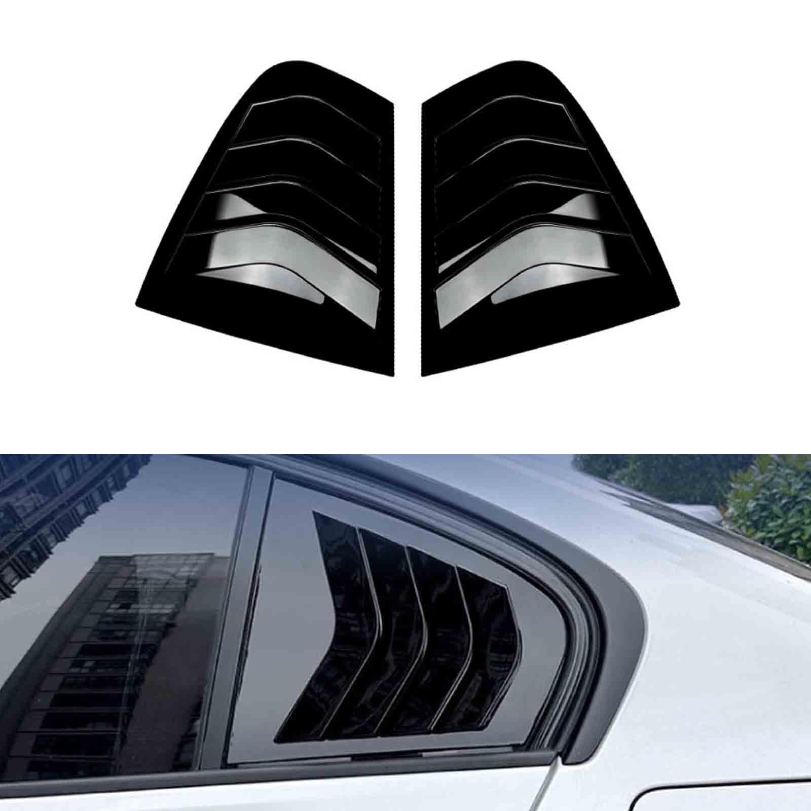 YPFYBHD Rear Window Louver Shutter, Compatible with BMW 3 Series F30 320i 325i 330i 2013-2019, 2Pcs Triangle Blinds, Side Vent Panel Decoration Cover,Black