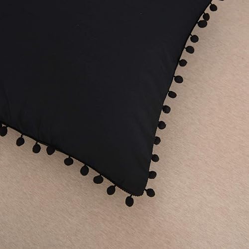 Vista 2 de Softta Euro Sham Covers - Juego de 2 fundas de almohada de 26 x 26 pulgadas con pompón negro, estilo étnico, vintage, 100% algodón puro, fundas