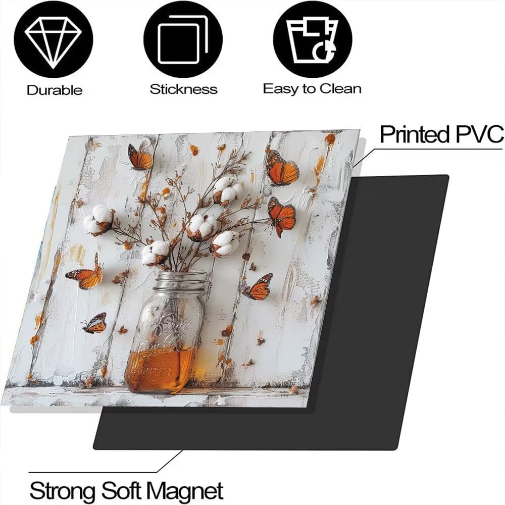 Cotton Flower Decorations Kitchen Dishwasher Magnet Stickers,Butterfly Dishwasher Refrigerator Cover Magnetic Decal for Home Appliance Metal Door Cover 23x26inch