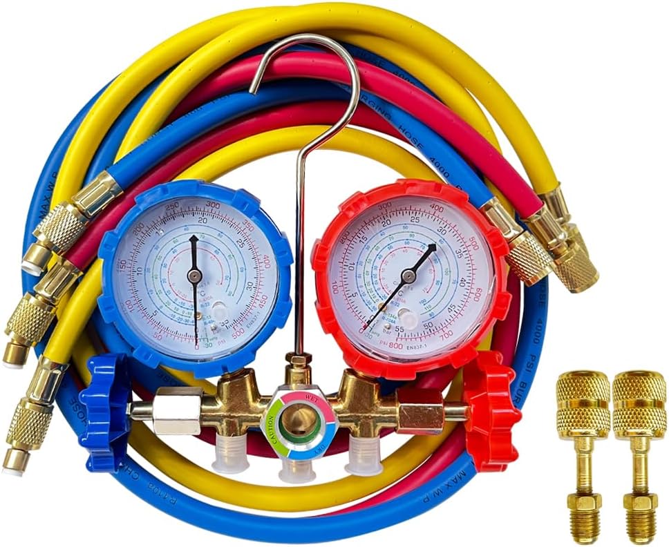 5FT AC Diagnostic Manifold Freon Gauge Set for R410A R404A R22 R134a R12 R22 R502, Refrigerant AC House Air Condition HVAC 60"