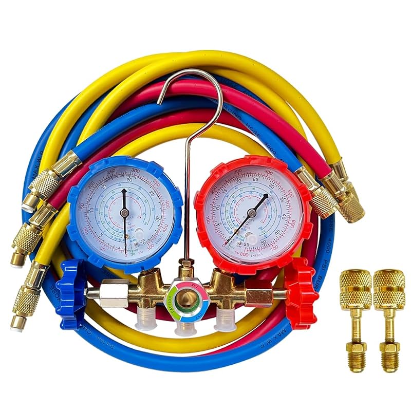 Kit Manifold de Diagnóstico para Ar-Condicionado com 3 Mangueiras de 1,52 m Bocarmo TYJ-01 para R410A, R404A, R22, R134a, R12 e R502