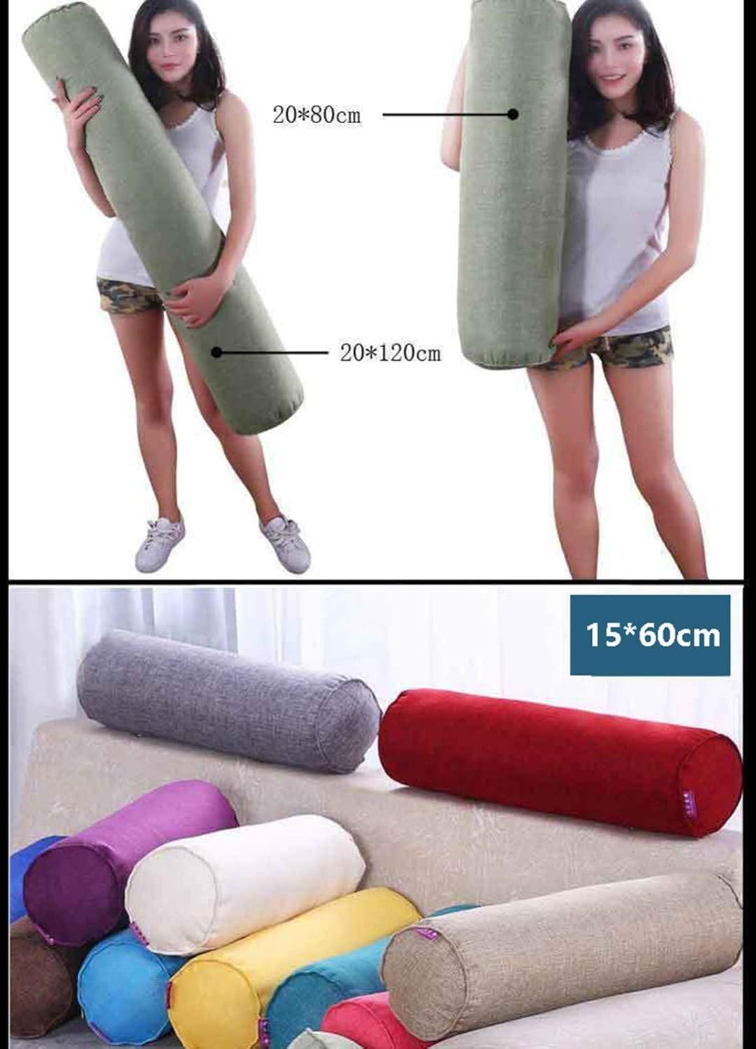 Rundes Nackenrollen-zylinderpolster-körperkissen Mit Abnehmbarem, Waschbarem Bezug, Ergonomisch Geformte Entlastung Von Rücken, Nacken Und Wirbelsäule Während des Schlafs, 2, 15 * 60cm