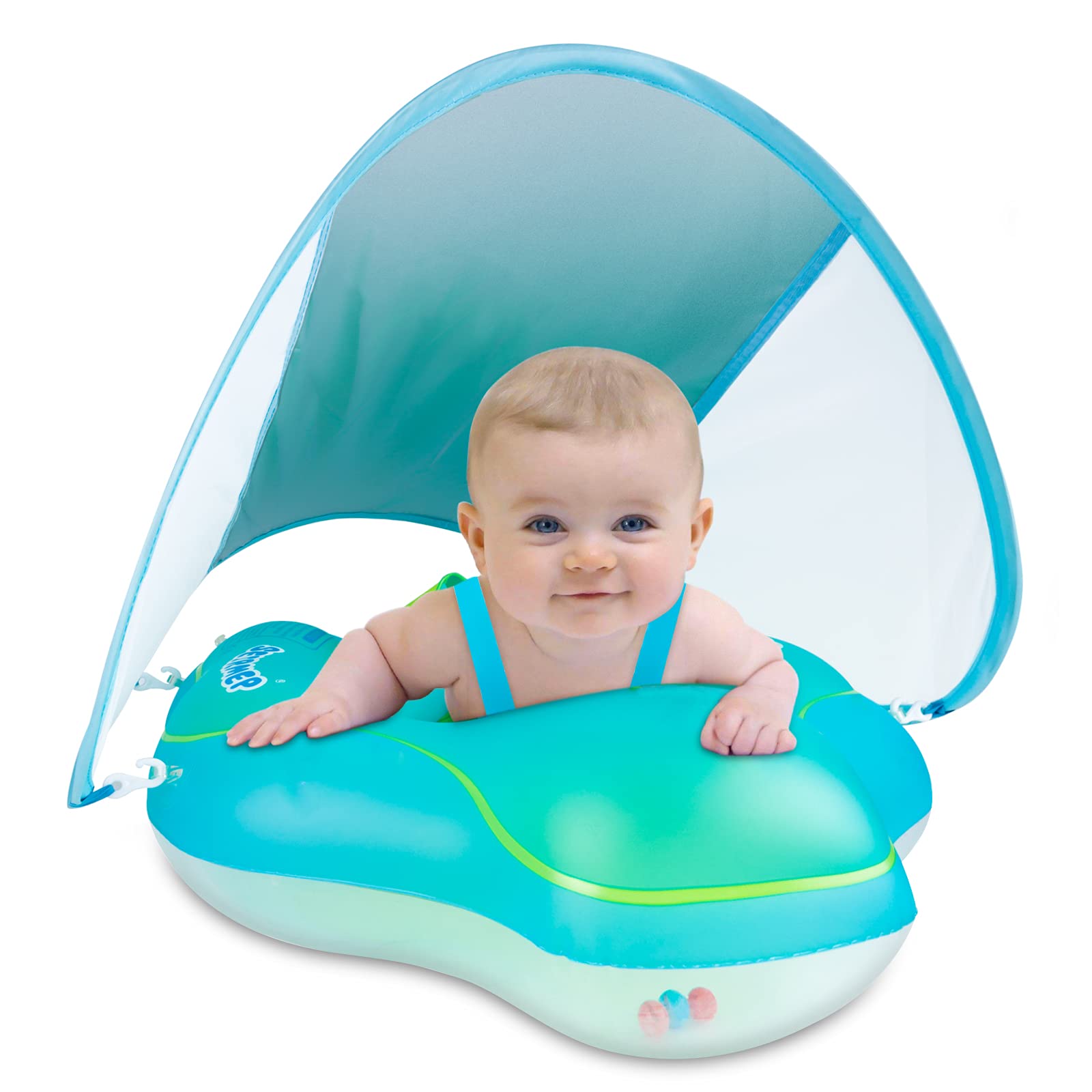 Baby Swimming Float Inflatable Baby Pool Float Ring Over for Age of 3-36 Months with Removable Sun Protection Canopy, Safety Bottom seat Support (L)