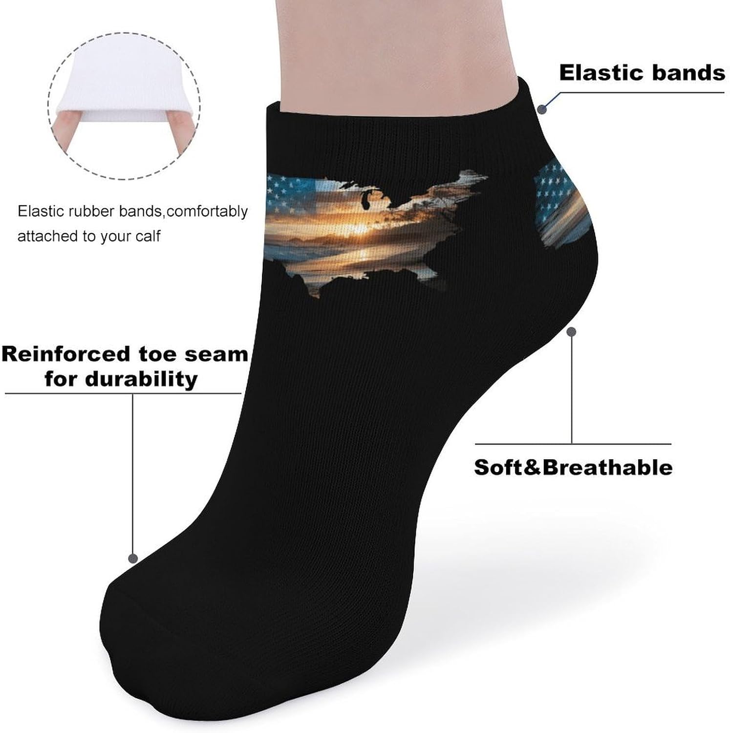 Hawaii Sunset U.S. Flag Socks for Men Women 5 Pairs Ankle Socks