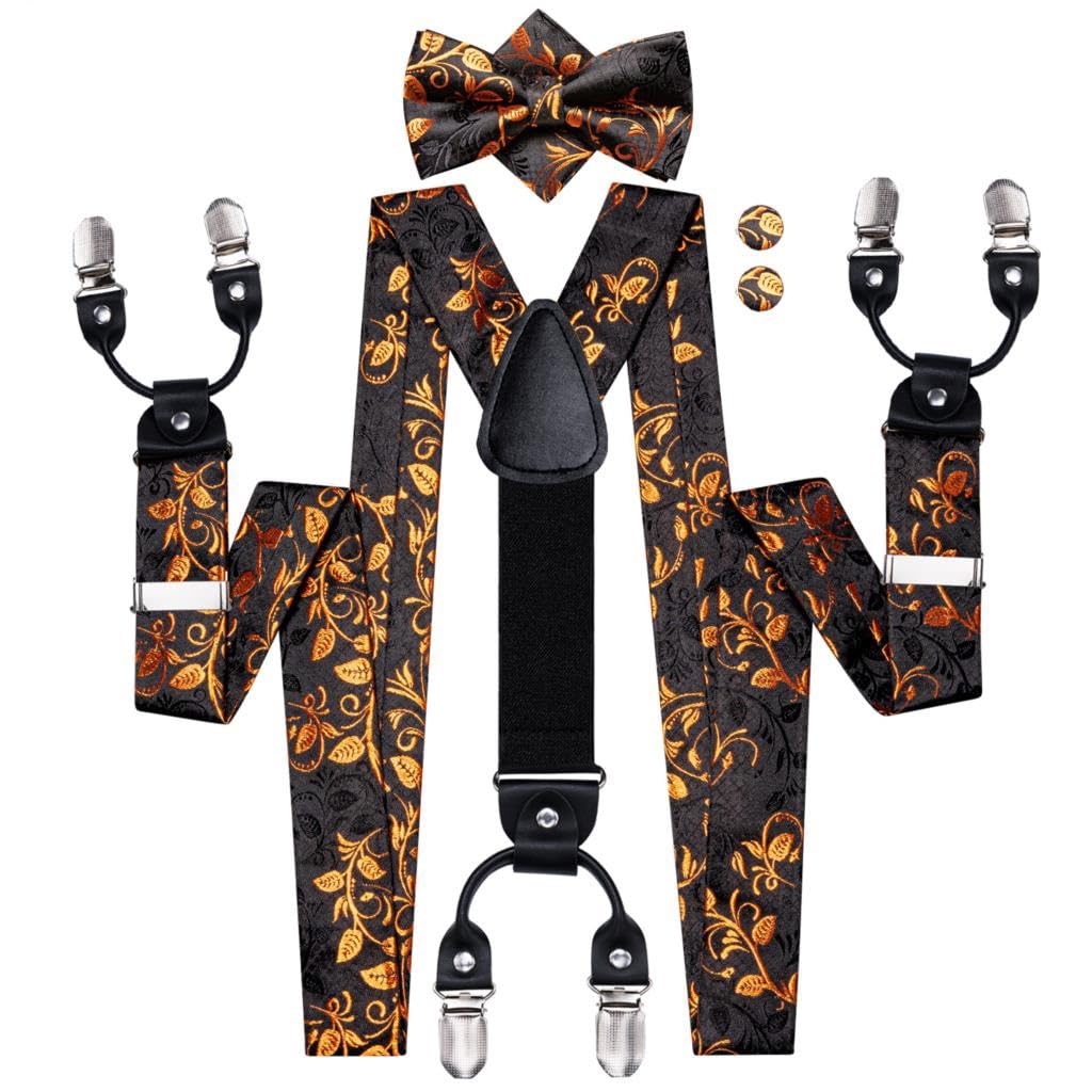 Bretelles en soie pour homme avec noeud papillon chic et boutons de manchette