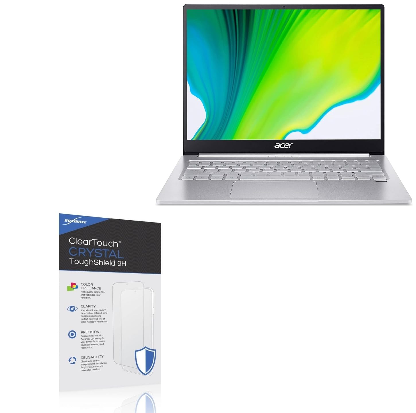 BoxWave Screen Protector Compatible With Acer Swift 3 (SF313-52) - ClearTouch Crystal ToughShield 9H (2-Pack), Clear 9H Tough Flexible Film Screen Protector