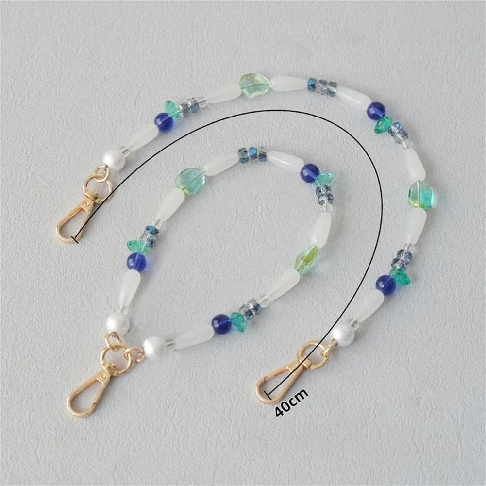 Women Blue Beaded Chains Cute Acrylic Strap Bag Shoulder Handle Chain image 5