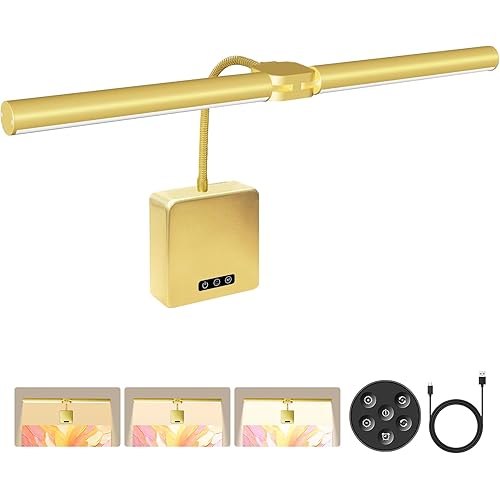 Picture Lights for Wall, 26in Metal Picture Light Art Lighting for Paintings Wireless Dimmable Recharging Lights for Pictures on Wall, with Remote and Timer for Gallery Dartboard Art Bedroom