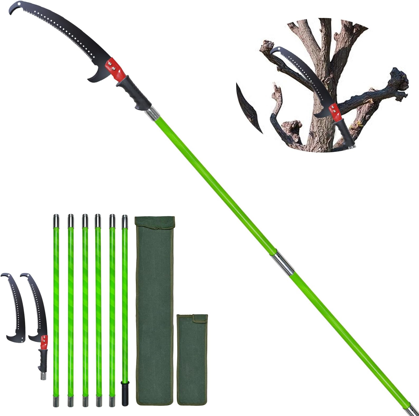 Long Tree Pruner, Pole Saws for Tree Trimming Extendable Hand Saw Blades Set 21 Feet Tree Trimmer Cut Tree Branch Garden Tools Loppers Hand Pruning Saws for Sawing and Shearing