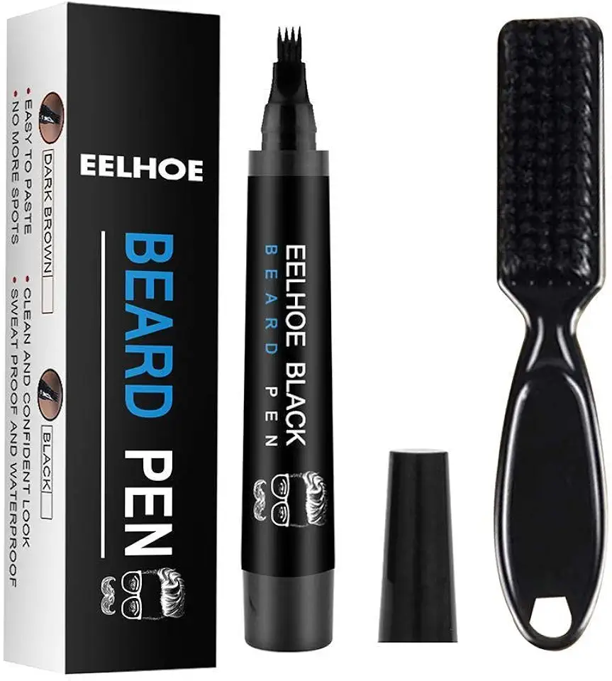 Brteyes Conjunto de canetas de barba para enchimento de barba e lápis e pincel para melhorar a barba à prova d'água para bigode, ferramentas para modelar e definir sua barba preta