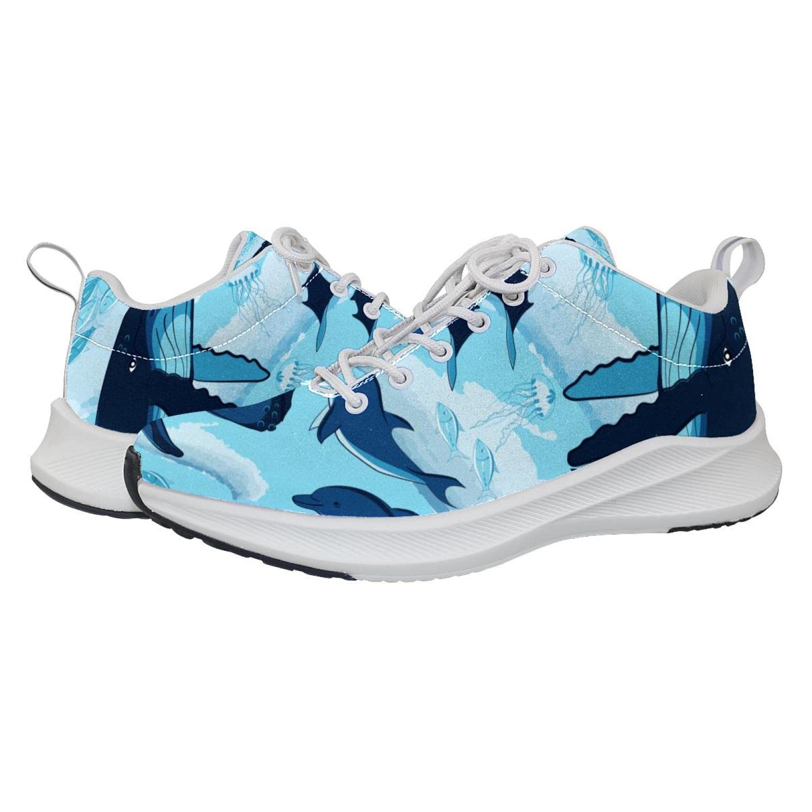 Scarpe da ginnastica uomo personalizzate Scarpe da passeggio leggere Running Sneakers Casual Atletiche Ocean Shark Blue Octopus, Multicolore, 42 EU