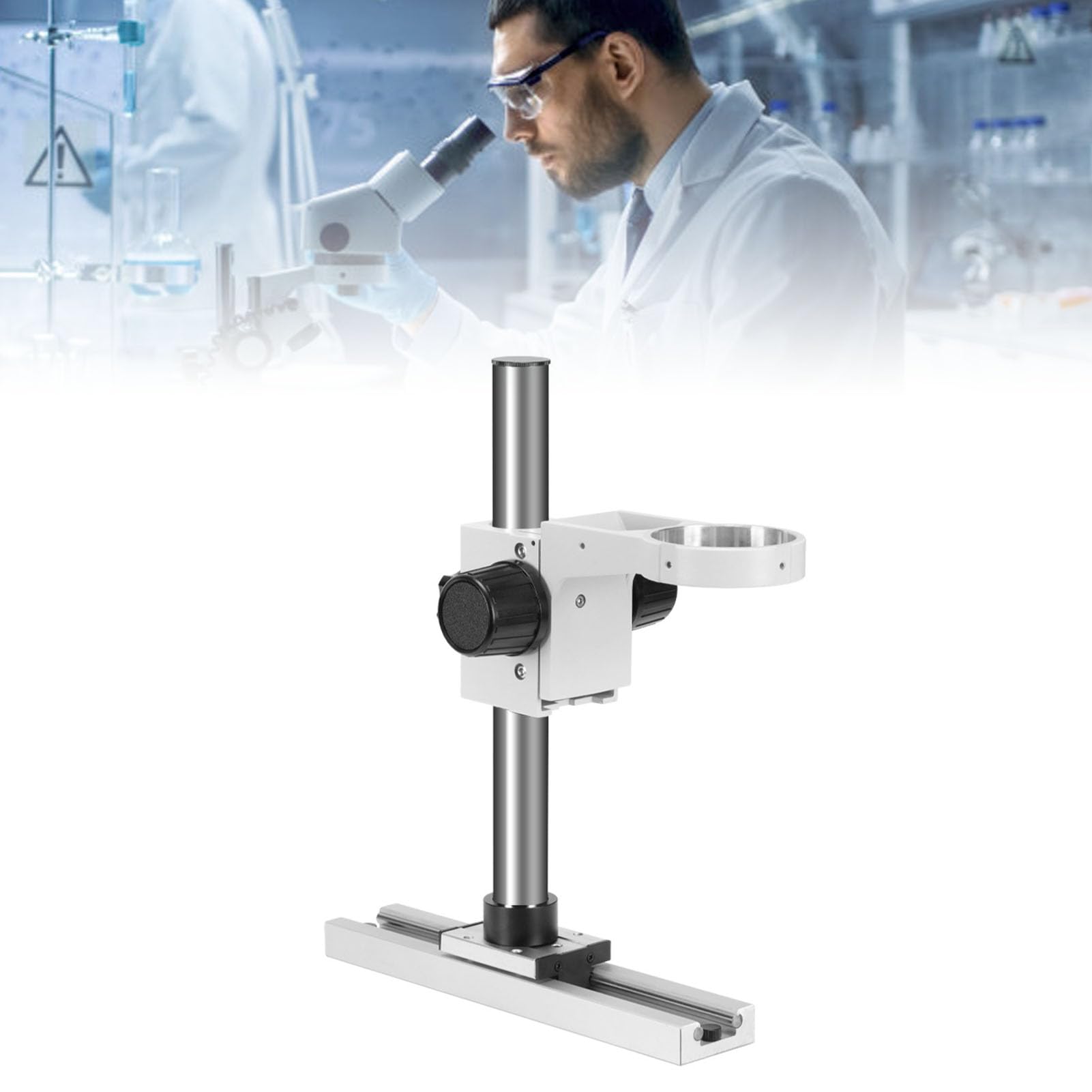 Soporte de Riel Deslizante para Microscopio, Soporte de Metal Ajustable de 360° para un Fácil Posicionamiento y Uso Versátil, 295x60mm