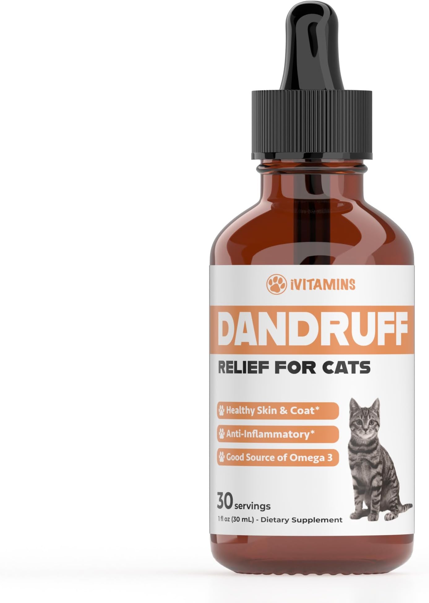 Cat Dandruff Treatment | Naturally Supports a Health Skin & Coat Health | Omega 3 for Cats | Cat Itchy Skin Relief | Allergy Relief for Cats | 1 fl oz