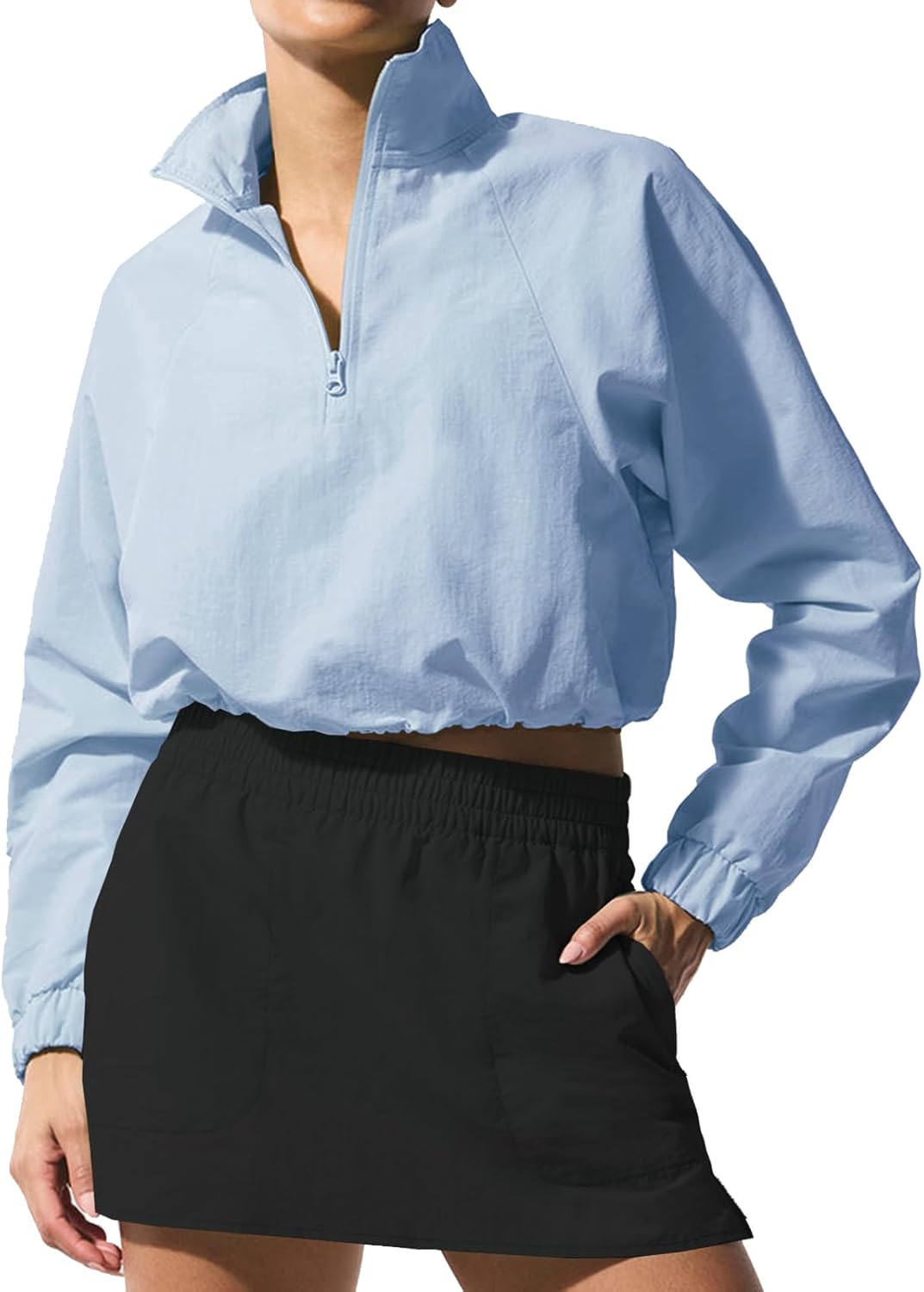 INFITTY Women's Lightweight Jacket Cropped Long Sleeve Workout Tops Quarter Zip Pullover Athletic Shirts