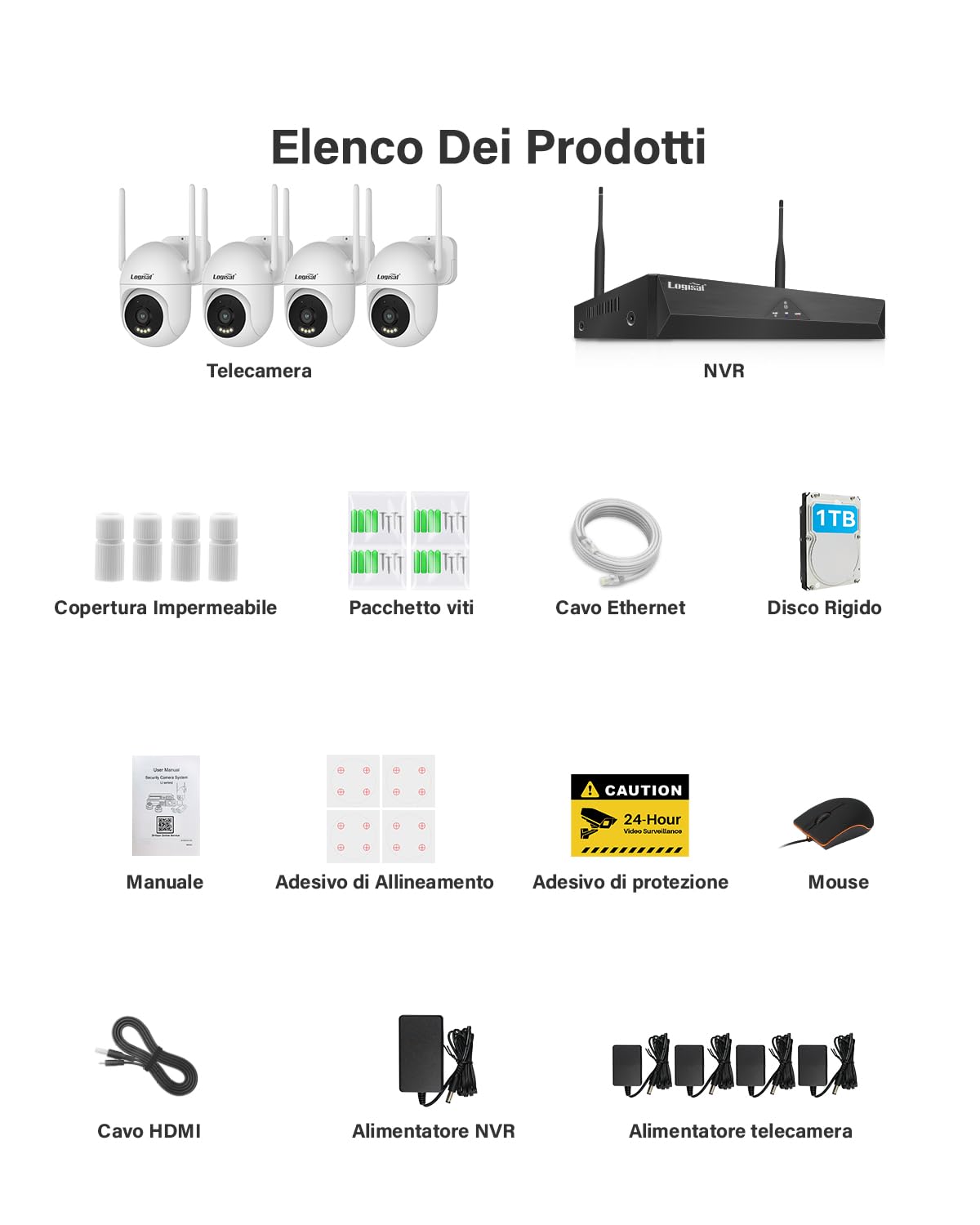 5MP PTZ Kit Telecamere WiFi Esterne, 10CH Videosorveglianza | 4X5MP Telecamera e 1TB HDD NVR, Registrazione 24/7, Tracciamento Automatico, Visione Notturna a Colori, Audio Bidirezionale