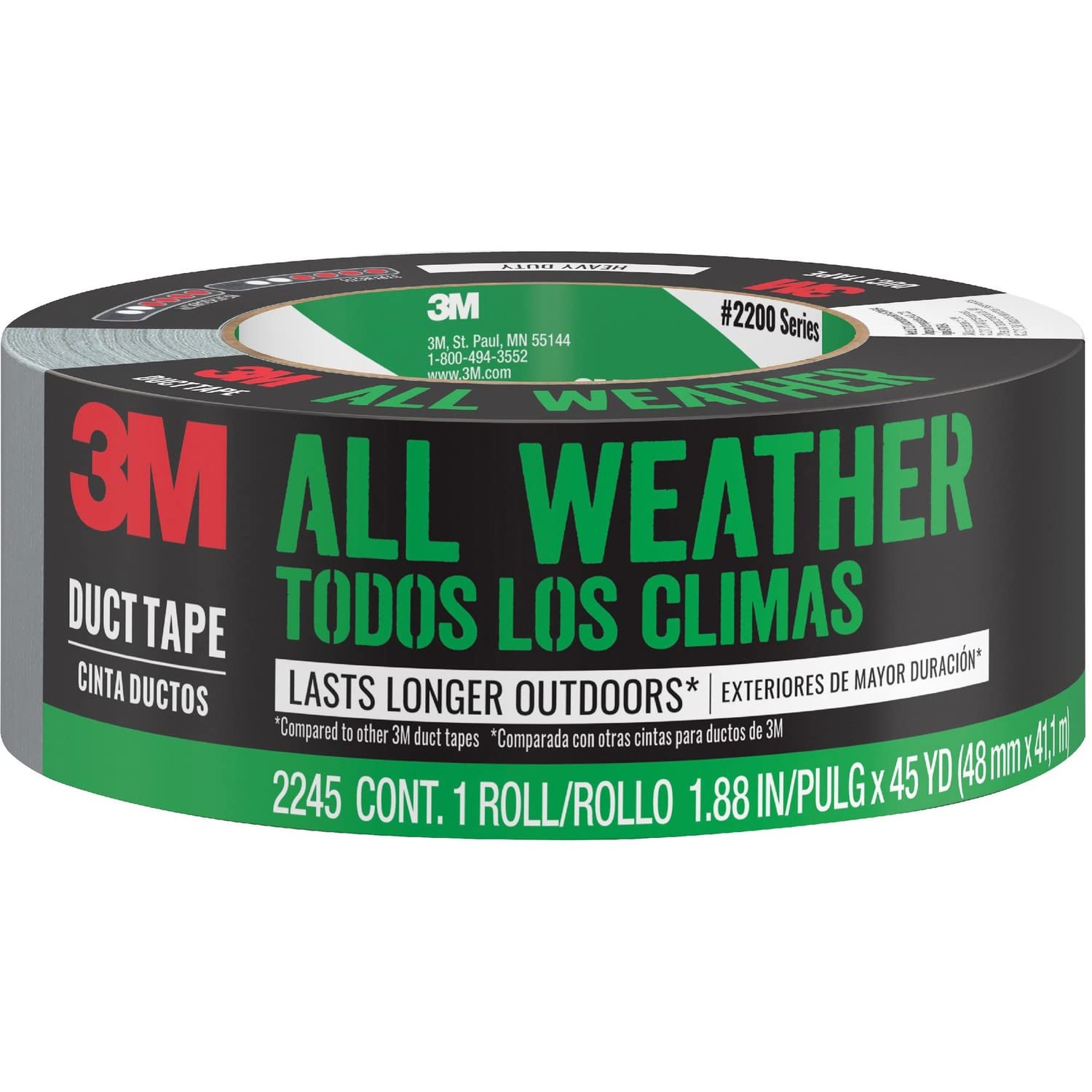 3M All-Weather Duct Tape, 1.88 inches by 45 yards, 2245-A, 1 roll