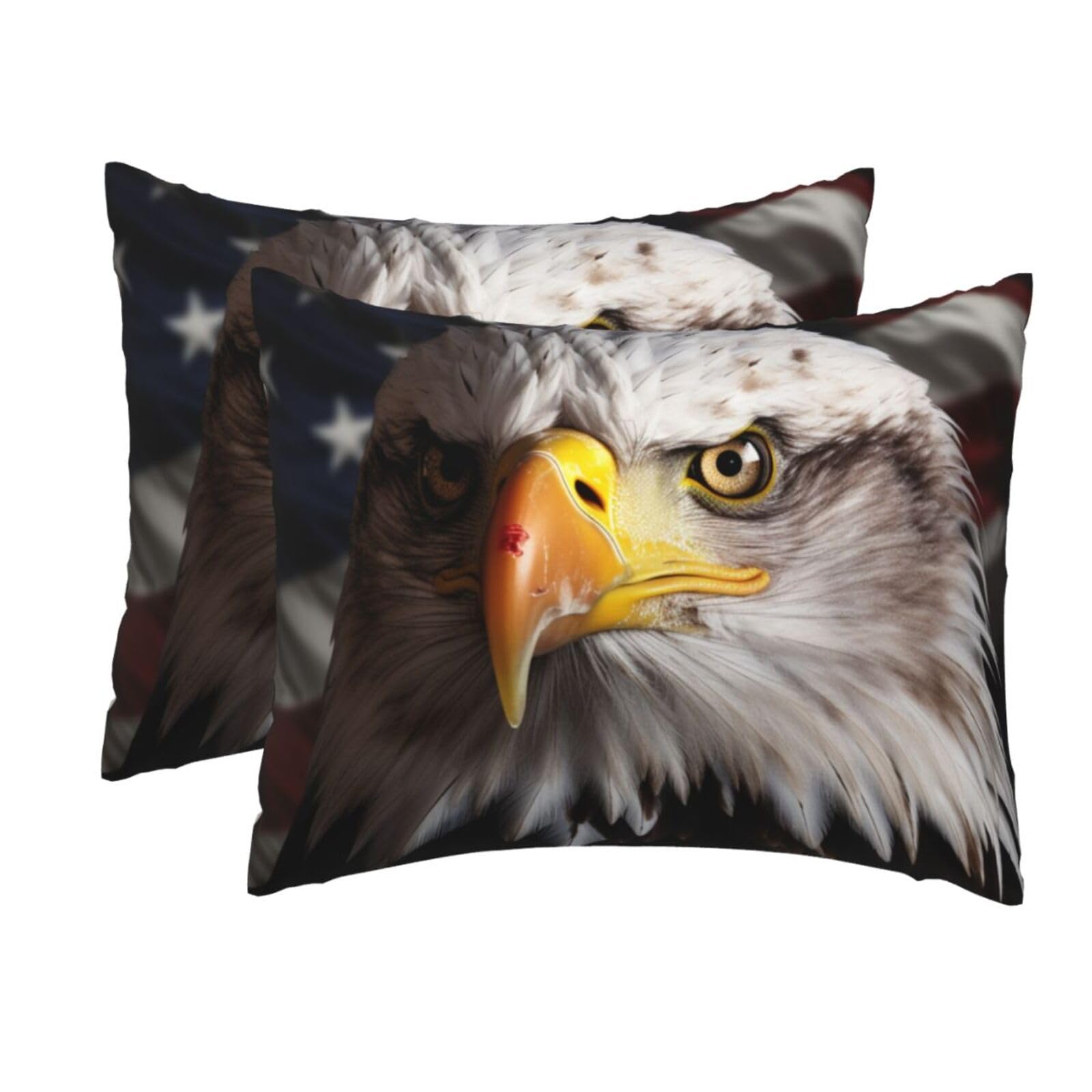 2 Pack Standard Pillow Cases with Hidden Zipper, Soft Breathable Pillow Covers for Hair and Skin, America Flag and Eagle Pillowcases 20"x26" Bed Pillow Protectors Cover for Sleeping Gifts