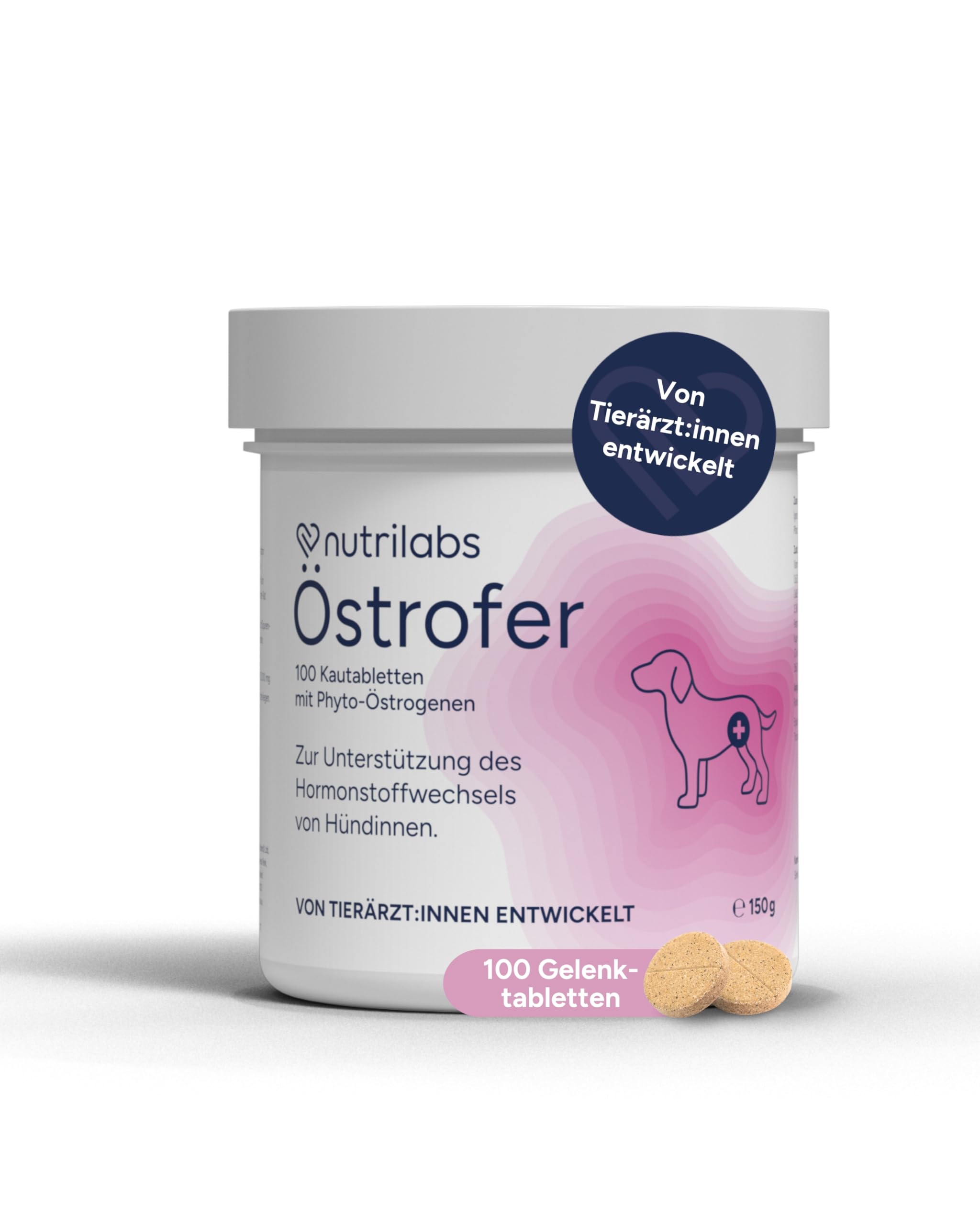 NutriLabs Östrofer Hormontabletten für Hündinnen 100 STK. - Gesundheitstabletten mit Rotkleesaat, Biotin etc. - Gesundheitsprodukte für Hunde - Nahrungsergänzungsmittel