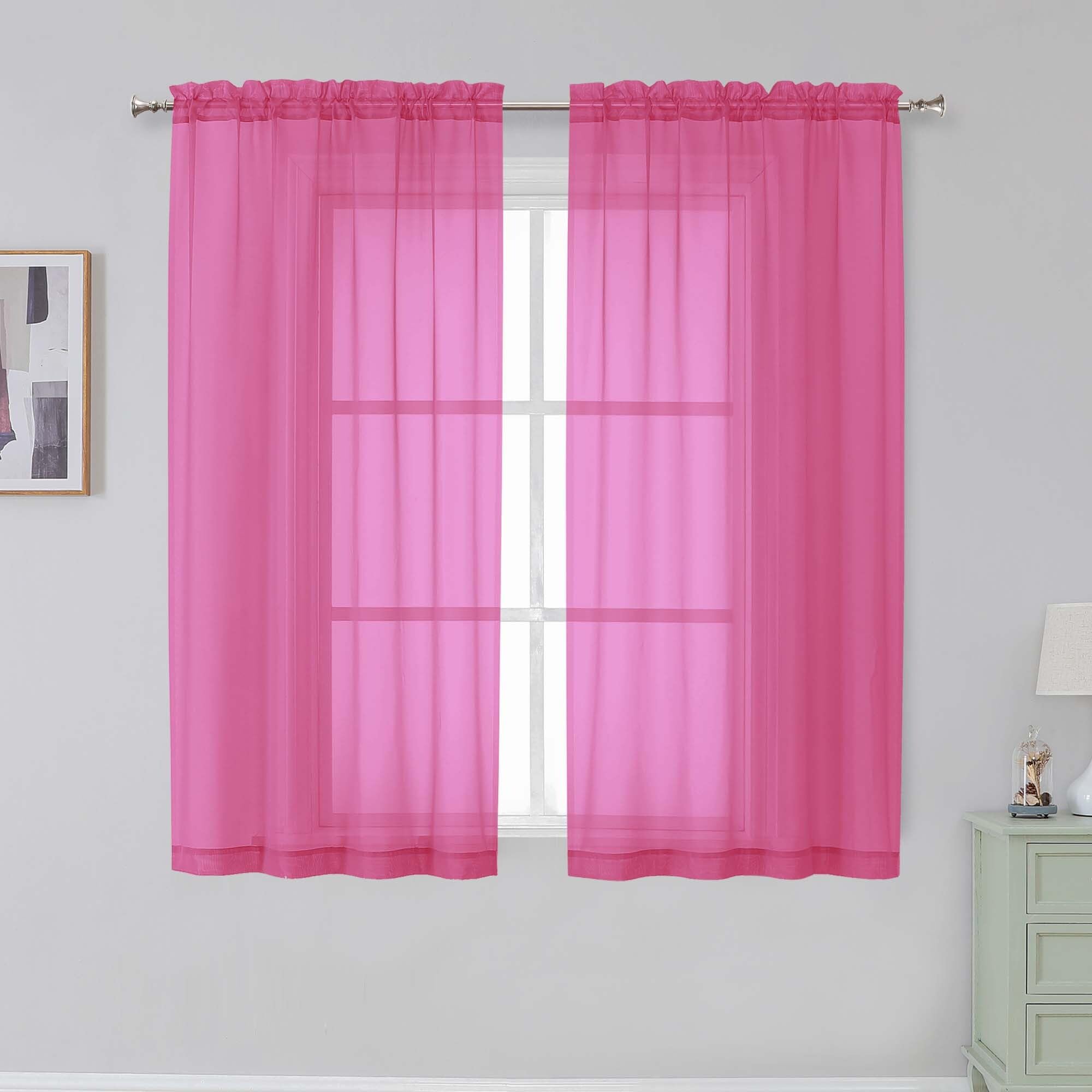 Simplebrand Hot Pink Sheer Curtains 54 Inch Length 2 Panels for Bedroom
