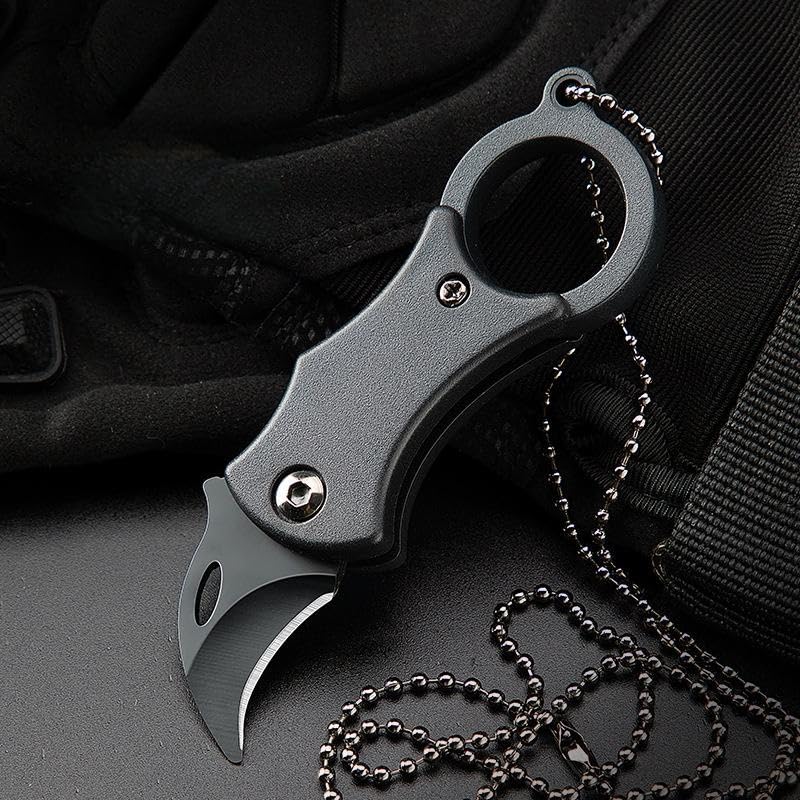 Image of CAPMORA Mini Folding Utility Tool Keychain, Metal, with Carabiner Clip, Compact Everyday Carry for Package Opening and Use (BLACK Chain)