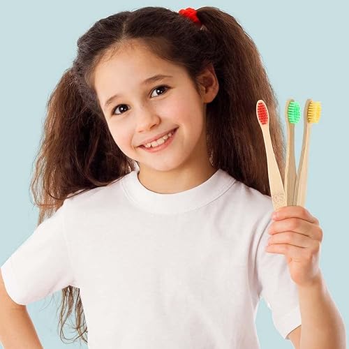 Miniatura 4 de LYGIV 20 cepillos de dientes de bambú para niños, cepillo de dientes de cerdas suaves con cabezal de cepillo de dientes colorido para niños,
