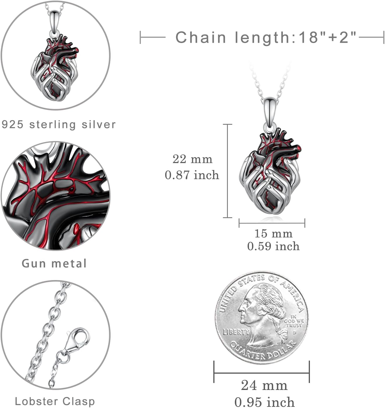 Anatomical Heart Pendant Necklace for Women 925 Sterling Silver Goth Anatomical Heart Necklace Gothic jewelry Gifts for Women - Image 4