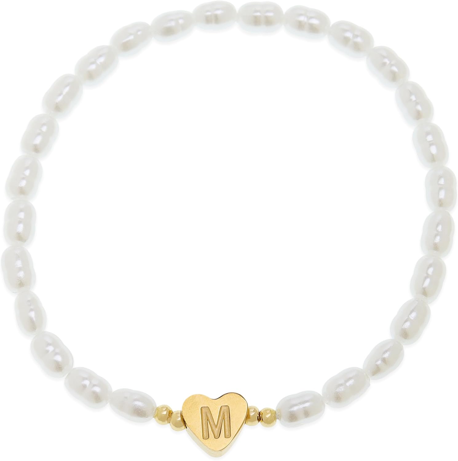 Initial Gold Beaded Heart Stack Bracelets for Women, Dainty Boho Handmade Pearl Stackable Stretch Fashion Jewelry Gift.