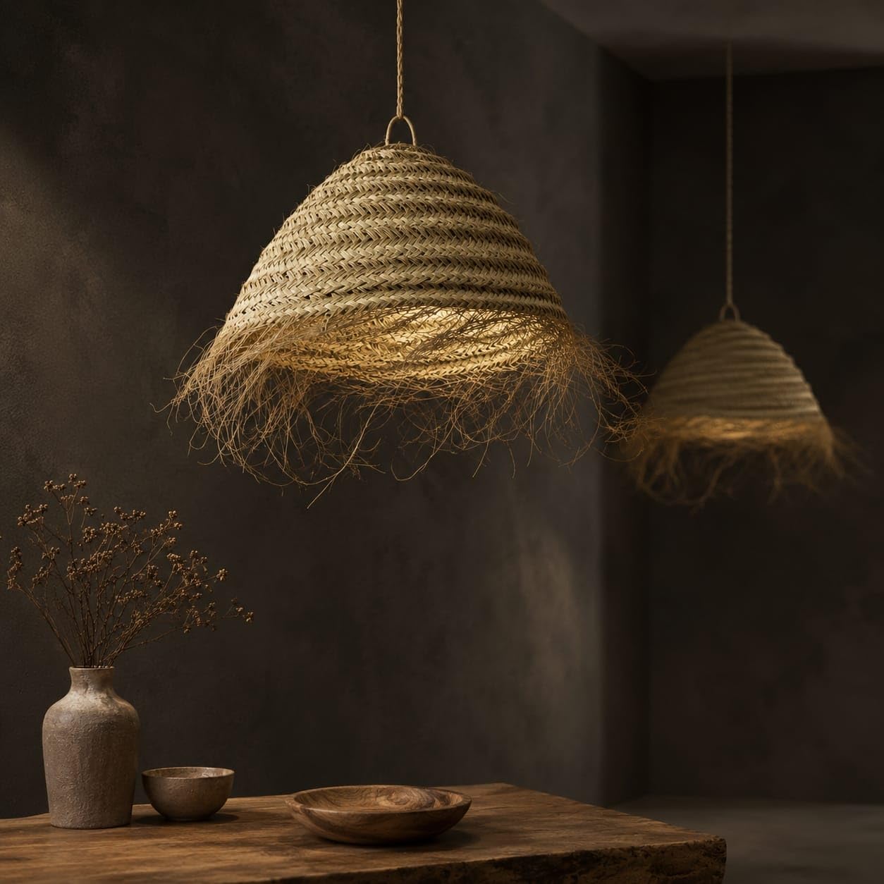 Generico Lampadario a Sospensione in Paglia Artigianale Marocchino: Stile Etnico, Illuminazione Naturale e Accogliente 2403211021 Senza Impianto Elettrico