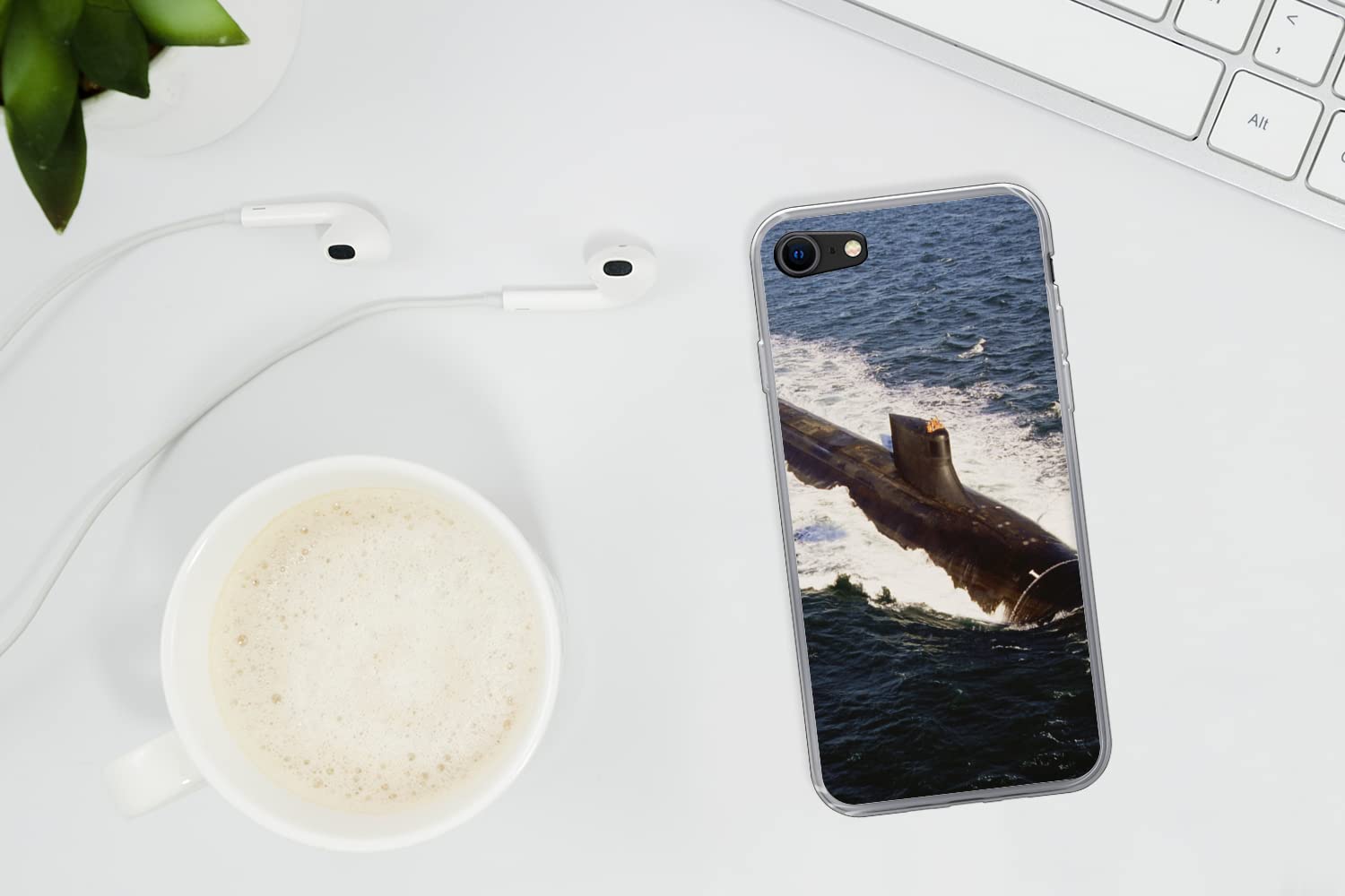 MuchoWow Funda para iPhone 7 - Un Submarino se sumerge en el Agua - Funda de Silicona/Funda Blanda para teléfono móvil