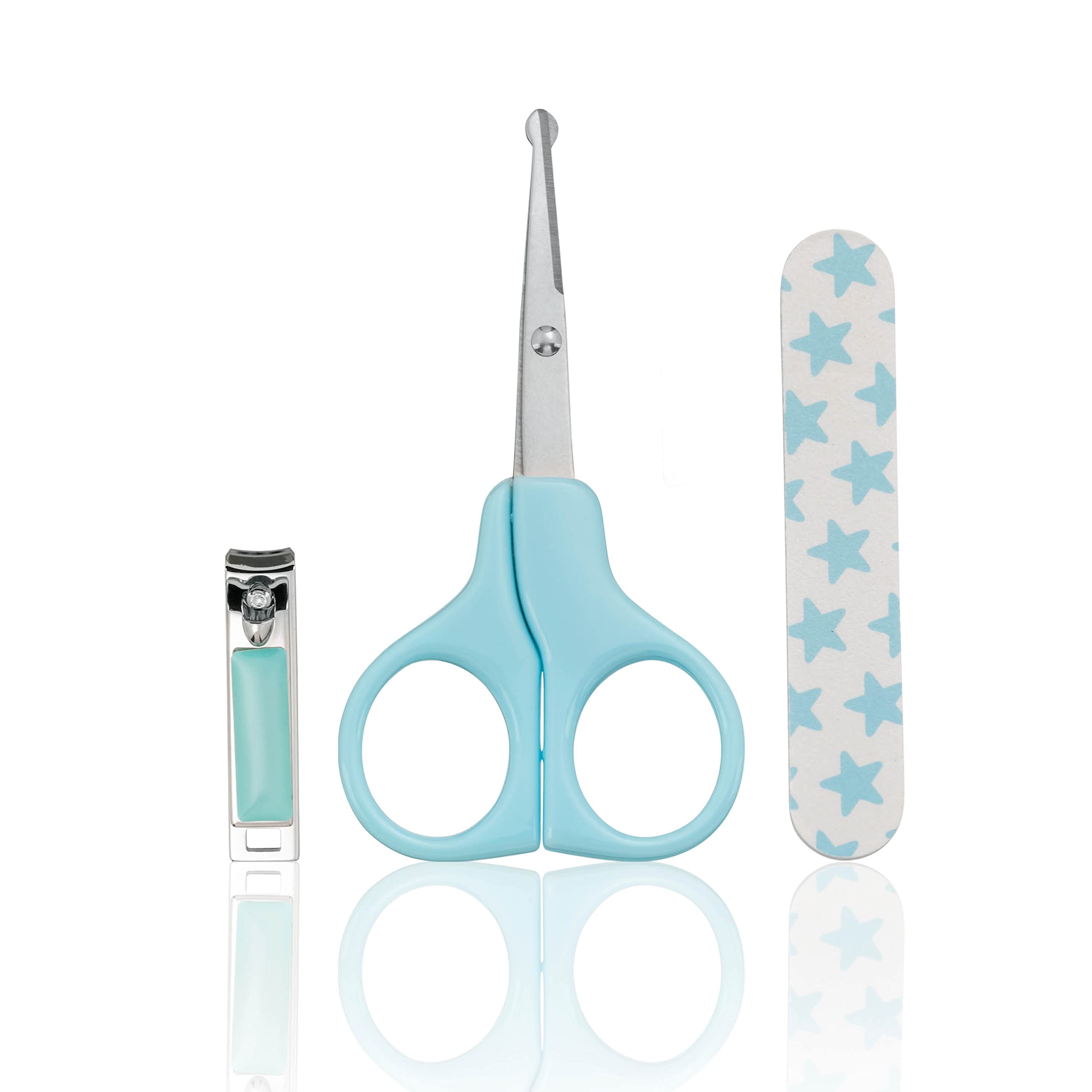 TITANIA Baby Maniküre Set (3-tlg.) • Baby Nagelschere, Baby Nagelknipser & Baby Nagelfeile • Baby Ausstattung • Baby Nagelpflegeset • Pflegeset für Kleinkinder • Babypflege-Set Blau