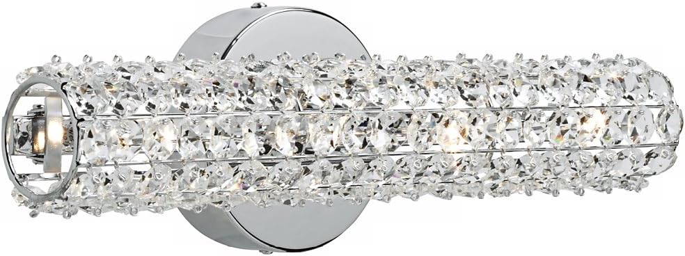Possini Euro Design Divina Modern Wall Light Chrome Silver Hardwired 16 1/2" Wide Light Bar Fixture Mounted Clear Crystal Cylinder Shade for Bathroom Vanity Mirror House Home Hallway Room Decor