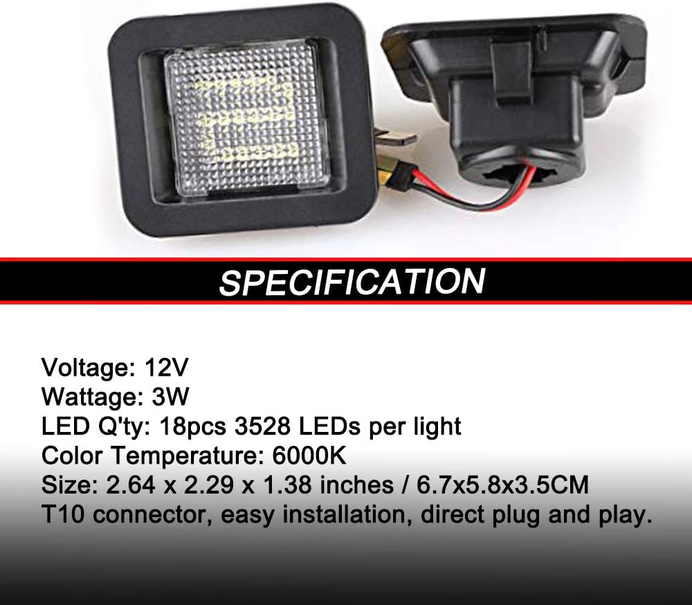 2 Packs LED License Plate Light Lamp Compatible with 2015-2019 Ford F150 and F150 Raptor Car Replacement Accessories Part 6000K White