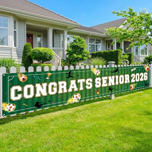 Senior 2026 Graduation Party Decorations Soccer Themed Graduation Banner Green Pitch Class of 2026 Banner Larger Decor Yard Sign Lawn Outdoor Garden for Soccer Lover Graduate