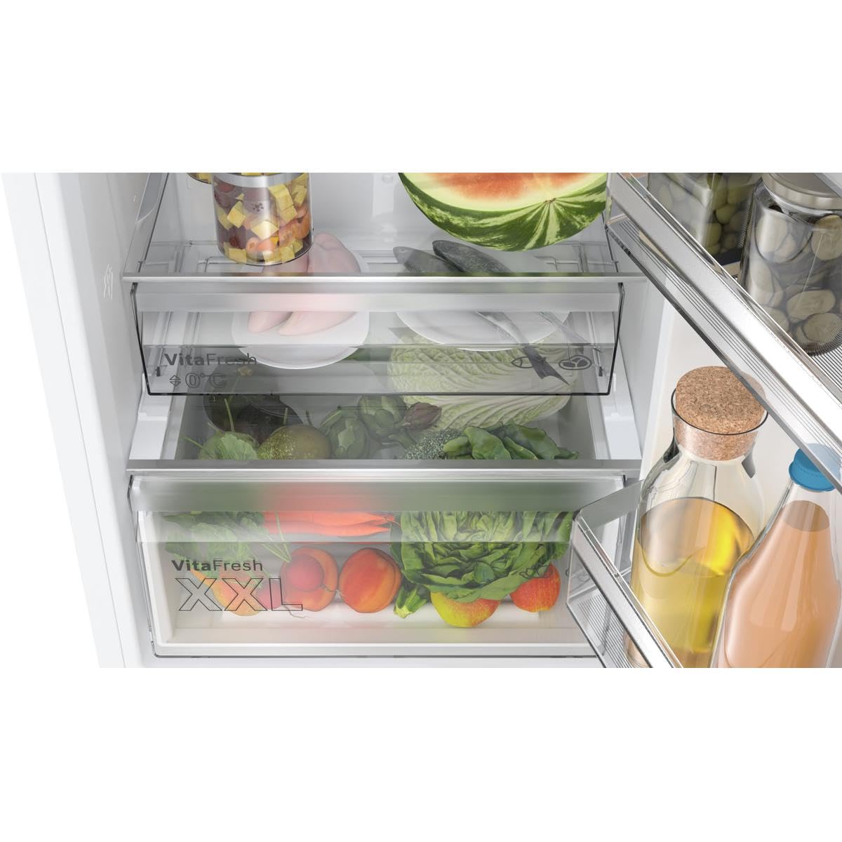 Bosch Serie 4 Kühl-Gefrier-Kombination 203 x 60 cm NoFrost KGN392WCF | VitaFresh XXL Frischesystem hält Obst und Gemüse länger knackig, LED-Beleuchtung, zwei getrennte Kühlkreisläufe, SuperKühlen