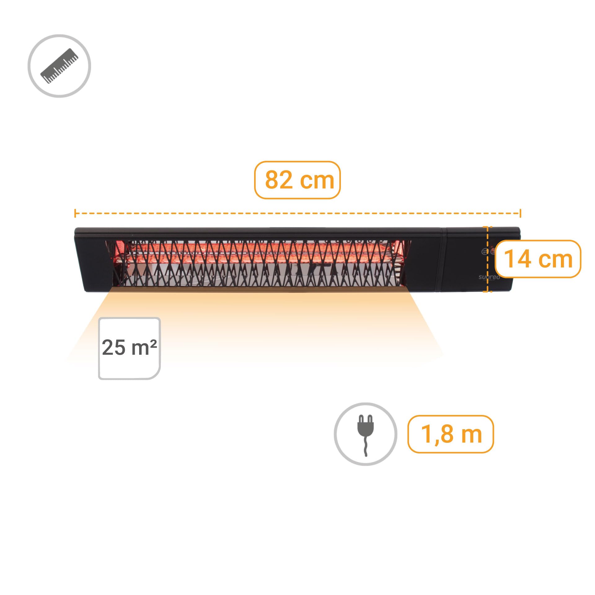 SUNRED Infrarot-Wandheizstrahler Triangle Dark Smart 2500 W Terasse mit Steuerung per W-LAN & App (iOS & Android) - 9 Heizstufen und Timer - Fernbedienung Terrassenheizstrahler außen Wandmontage