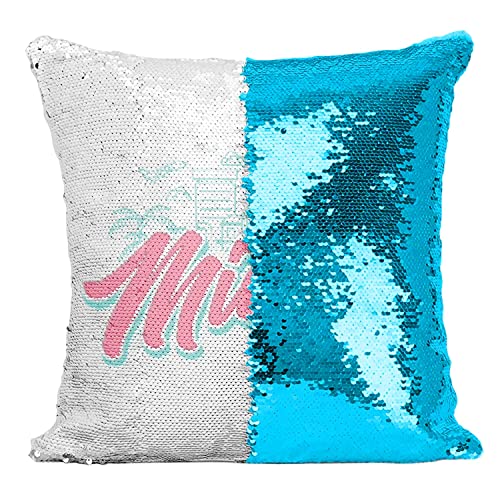 Coussin Sequin Turquoise Miami - Paillettes Soleil Plage Floride - 2
