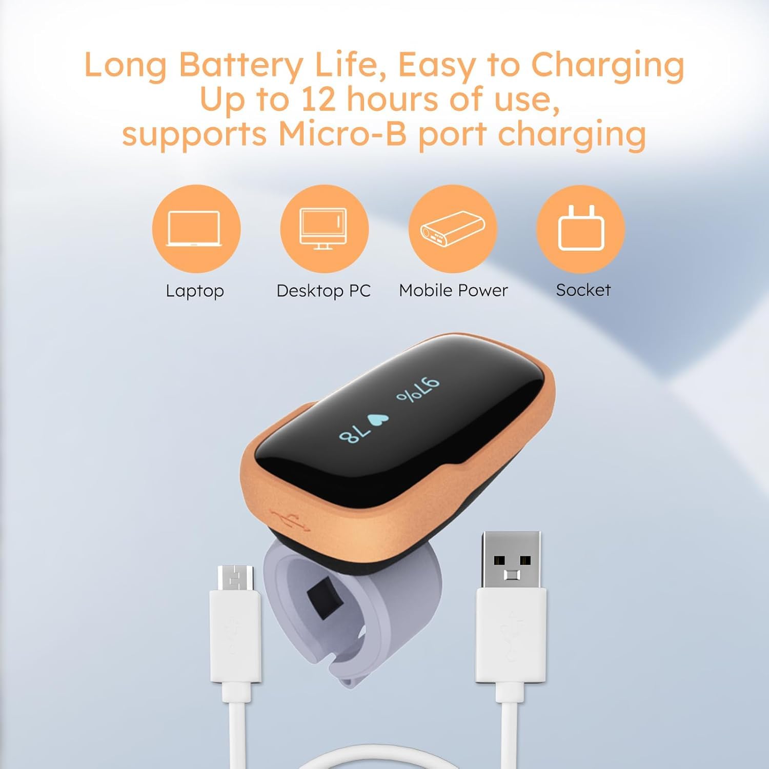 Viatom WearO2 Pulsoximeter, wiederaufladbares Fingeroximeter, Fingerring-Oximeter mit Bluetooth APP und Vibration, Schlafüberwachung, APP Kompatibel für iOS, Android, 16 Stunden Akkulaufzeit