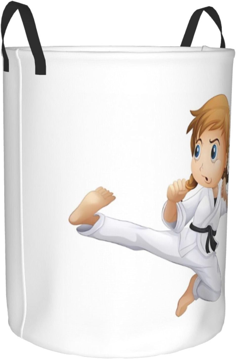 Brave Gilr Doing Karate Laundry Basket Waterproof Foldable Laundry Hamper with Durable Handle Circular Storage Bin Dirty Clothes Organizer Bag for Bathroom Bedroom College Dorm