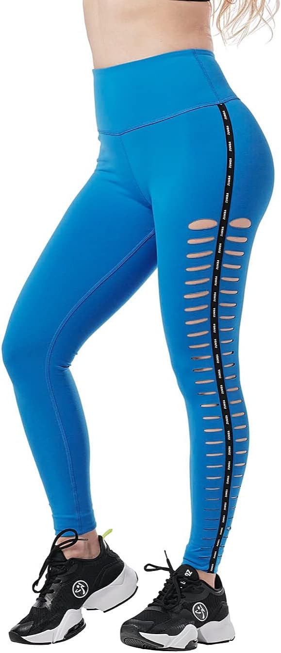 ZUMBA Ankle Tummy-Control High Waisted Leggings for Women, M, Blue Slit : Clothing, Shoes & Jewelry