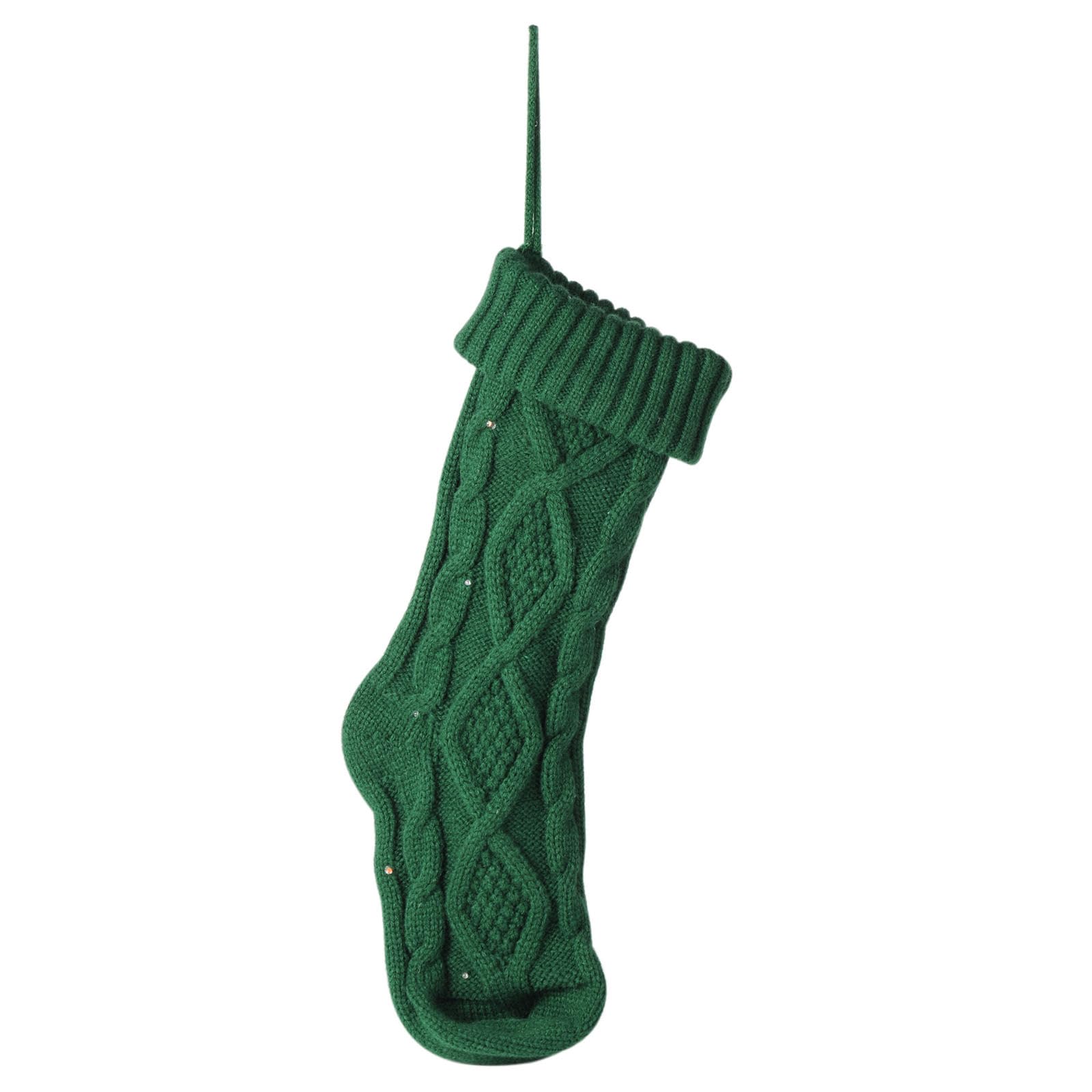 Msioytog Green Christmas Stockings Personalized 18" Large Cable Knitted Sock With Led Light For Christmas Tree Decor Fireplaces Holiday Tree Decorations Farmhouse